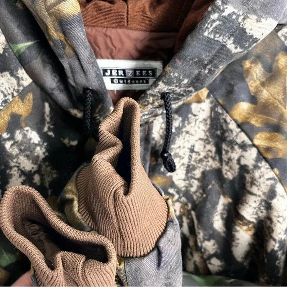 Vintage Jerzees Outdoors Jacket Men L Big Wood Camo Hooded Bomber Quilt Lined